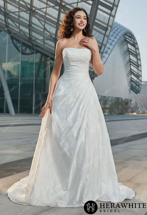 Strapless High Slit Printed Tulle A line Wedding Dresses HW3609