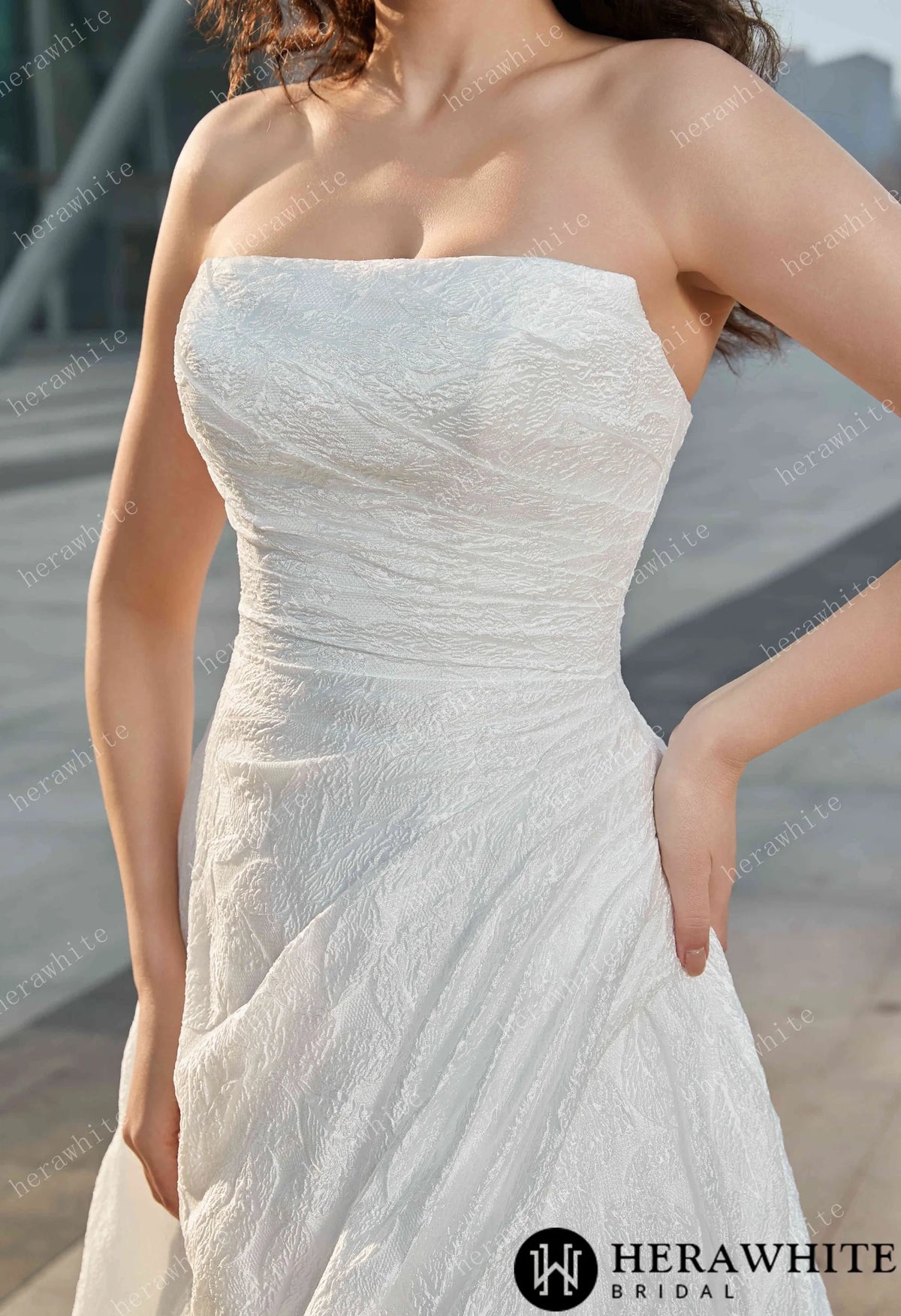 Strapless High Slit Printed Tulle A line Wedding Dresses HW3609