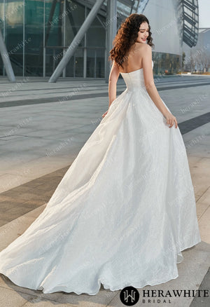 Strapless High Slit Printed Tulle A line Wedding Dresses HW3609