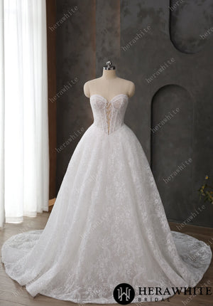 Stunning Sweetheart Neckline Sequined Lace Keyhole Wedding Dress HW3612