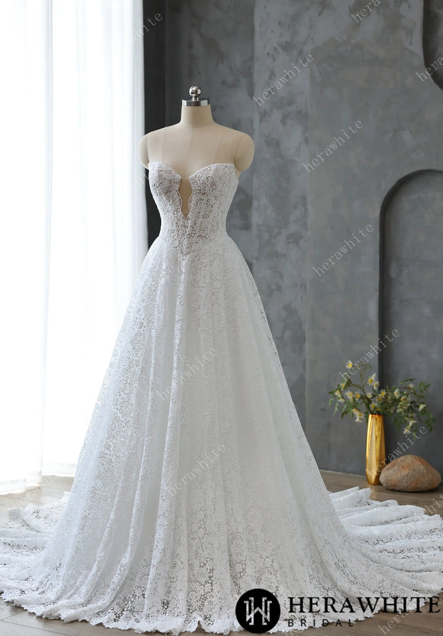 Sweetheart Neckline Keyhole Lace Ball Gown Wedding Dress HW3616