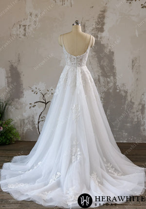 Lace A-line Bridal Gown with Sparkling Tulle and Crystal Beaded Straps HW3618