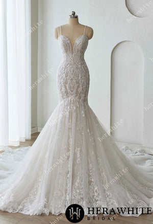 Glamorous Glitter Tulle Wedding Dress with Beaded Corset Back and Dramatic Train HW3628