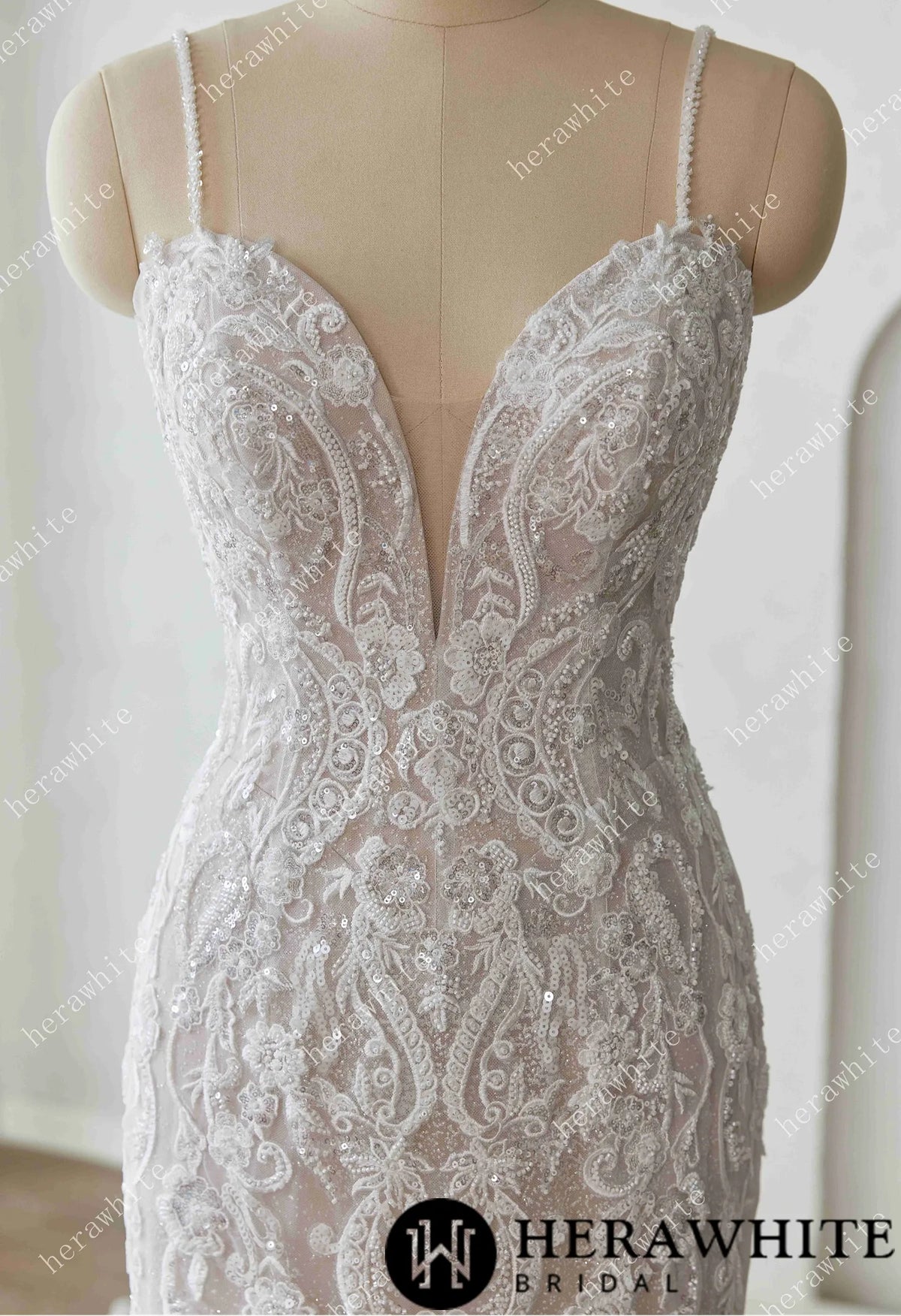 Glamorous Glitter Tulle Wedding Dress with Beaded Corset Back and Dramatic Train HW3628