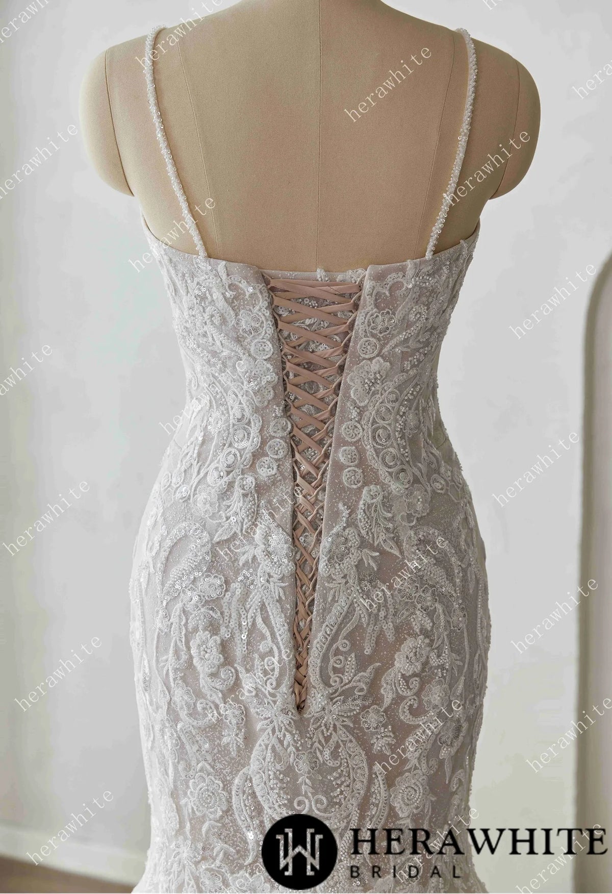 Glamorous Glitter Tulle Wedding Dress with Beaded Corset Back and Dramatic Train HW3628