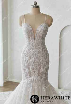 Glamorous Glitter Tulle Wedding Dress with Beaded Corset Back and Dramatic Train HW3628