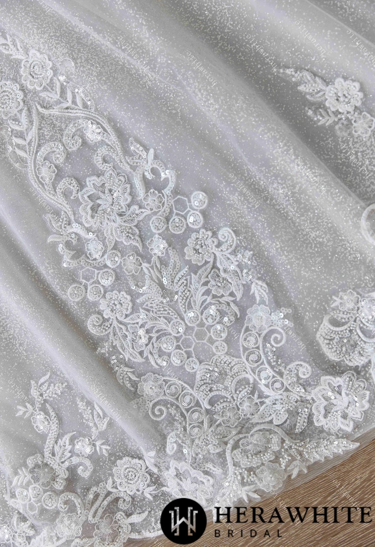 Glamorous Glitter Tulle Wedding Dress with Beaded Corset Back and Dramatic Train HW3628