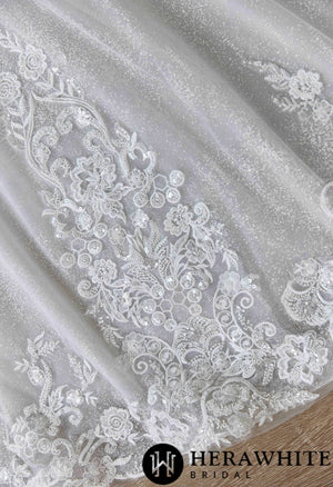Glamorous Glitter Tulle Wedding Dress with Beaded Corset Back and Dramatic Train HW3628
