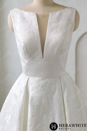 Modern Modesty Floral Jacquard A-Line Wedding Dress with Pockets HW3638