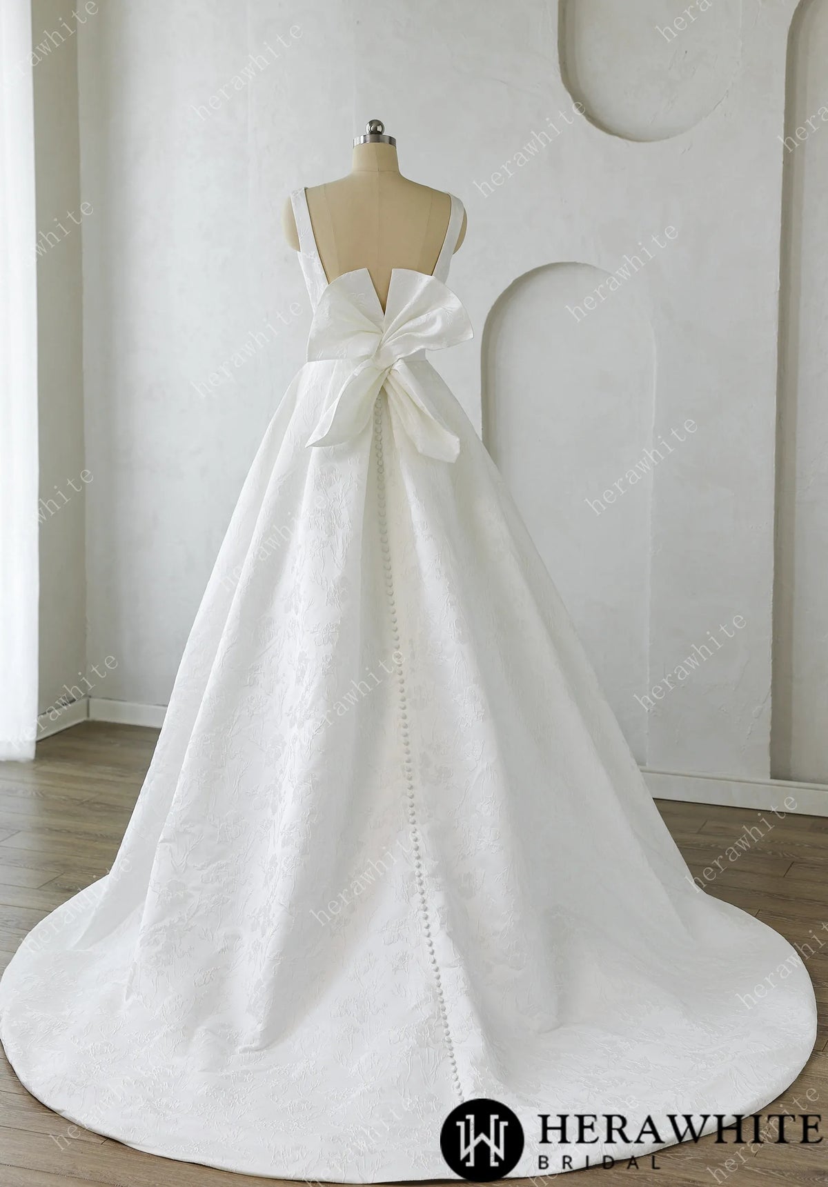 Modern Modesty Floral Jacquard A-Line Wedding Dress with Pockets HW3638