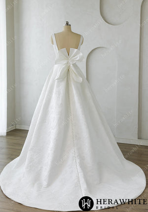 Modern Modesty Floral Jacquard A-Line Wedding Dress with Pockets HW3638