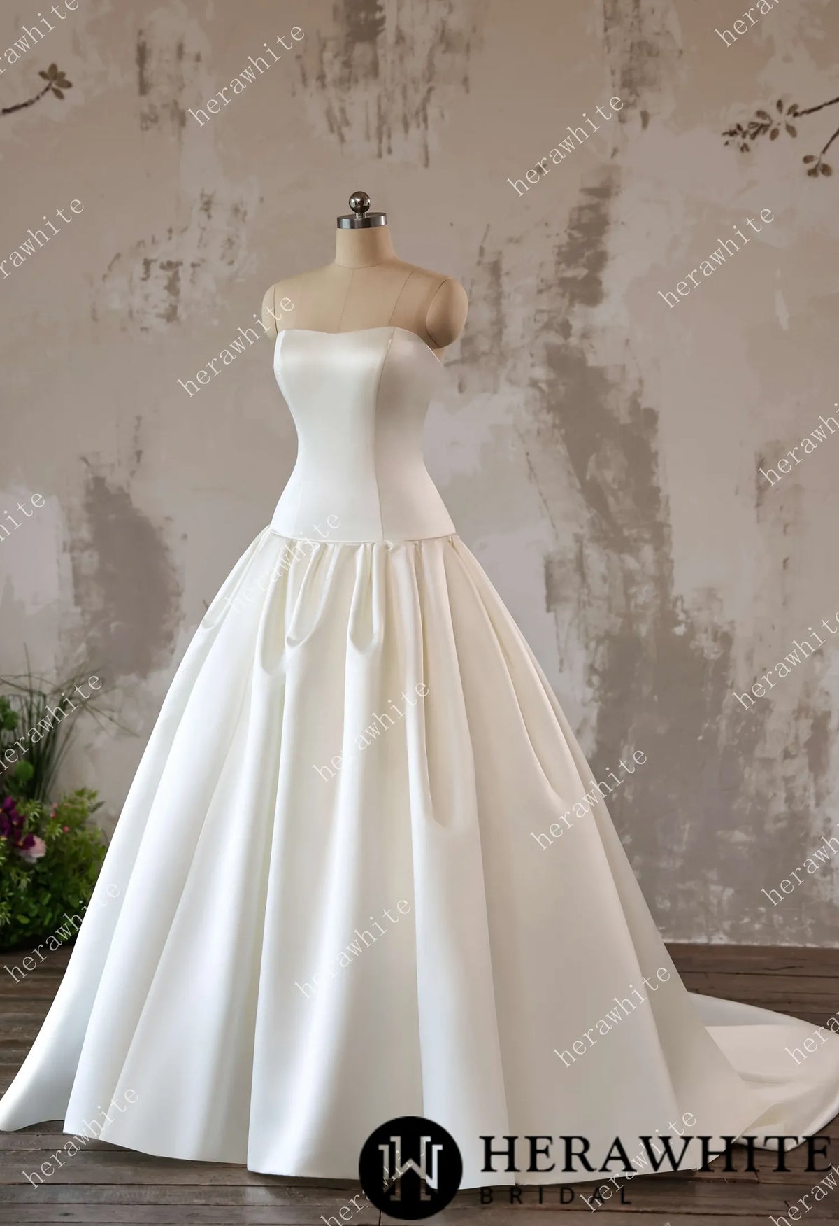 Timeless Elegance Satin Drop Waist Ball Gown HW3639