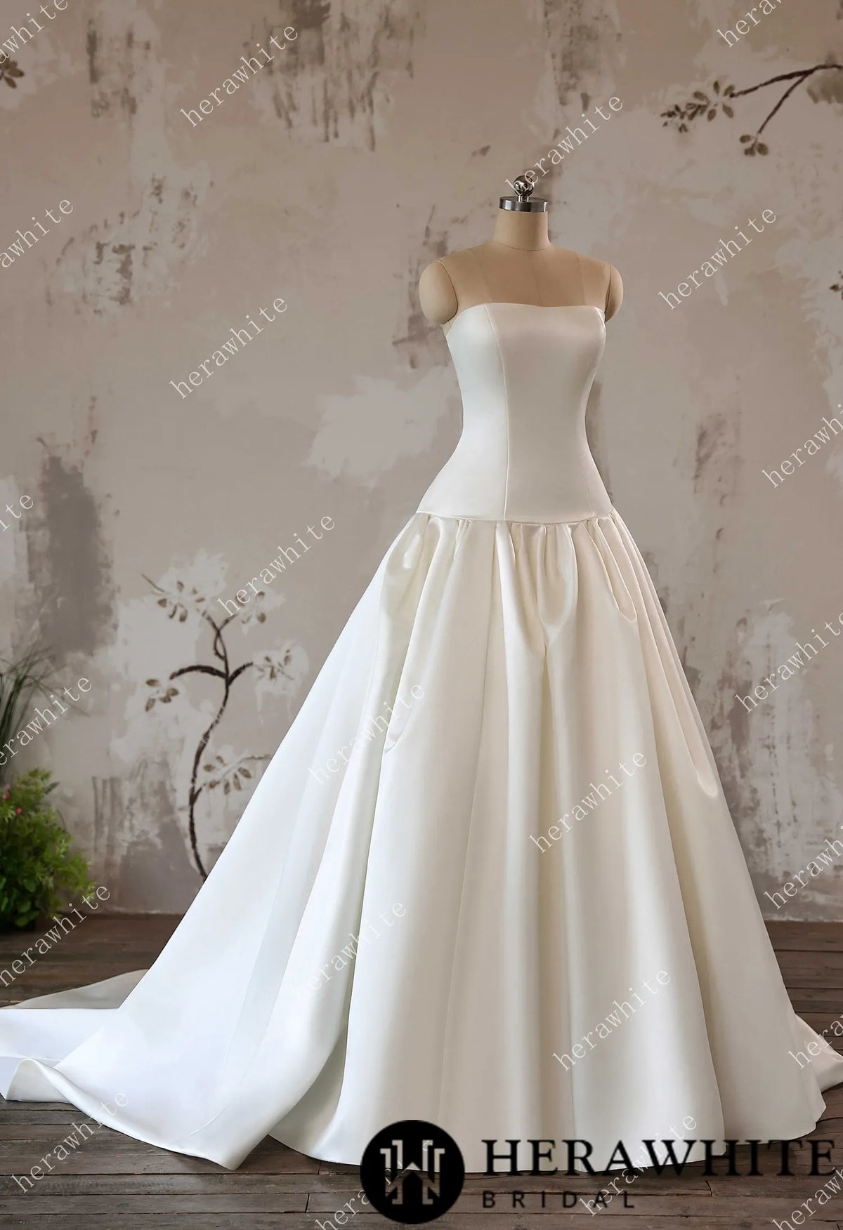 Timeless Elegance Satin Drop Waist Ball Gown HW3639