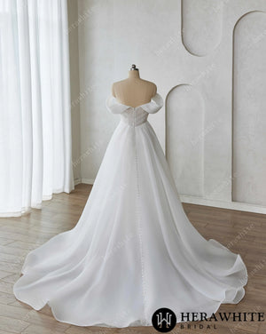 Romantic A-Line Wedding Dress with Detachable Off-Shoulder Straps and Pockets HW3640