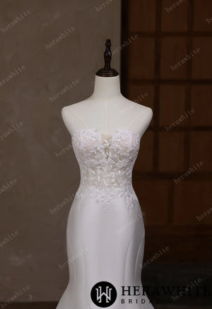 Satin Lace Mermaid Wedding Gown With Sweetheart Neckline HW3664