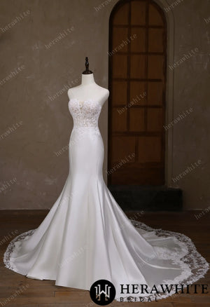 Satin Lace Mermaid Wedding Gown With Sweetheart Neckline HW3664