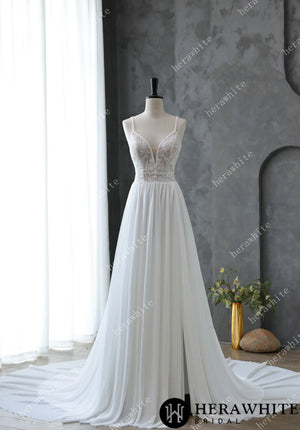 Spaghetti Strap Illusion Neckline with Flowing Chiffon Wedding Dress HW3669