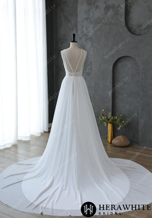Spaghetti Strap Illusion Neckline with Flowing Chiffon Wedding Dress HW3669