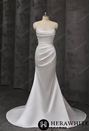 Draped Satin Fit-and-Flare Wedding Gown With Detachable Off-Shoulder Cape Sleeves & Beaded Neckline HW3695