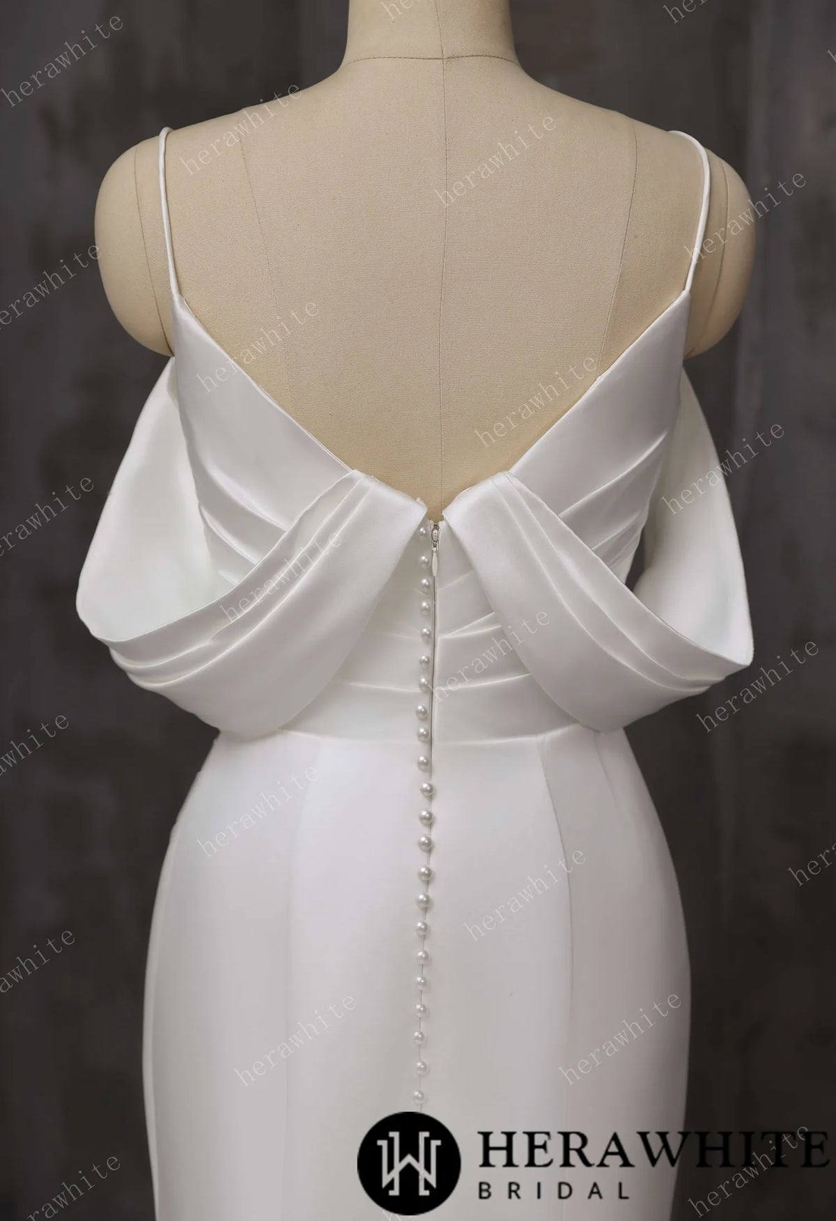 Draped Satin Fit-and-Flare Wedding Gown With Detachable Off-Shoulder Cape Sleeves & Beaded Neckline HW3695