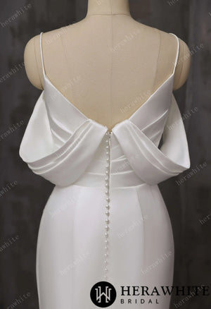 Draped Satin Fit-and-Flare Wedding Gown With Detachable Off-Shoulder Cape Sleeves & Beaded Neckline HW3695
