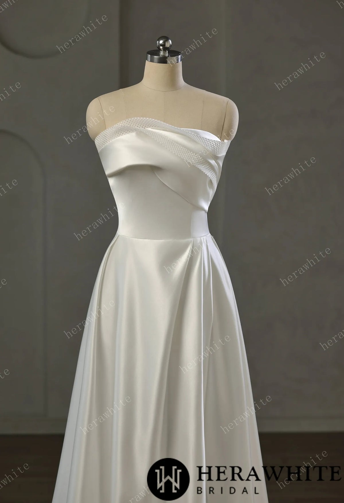 Strapless Draped Satin A-line Wedding Gown With Front Slit HW3744