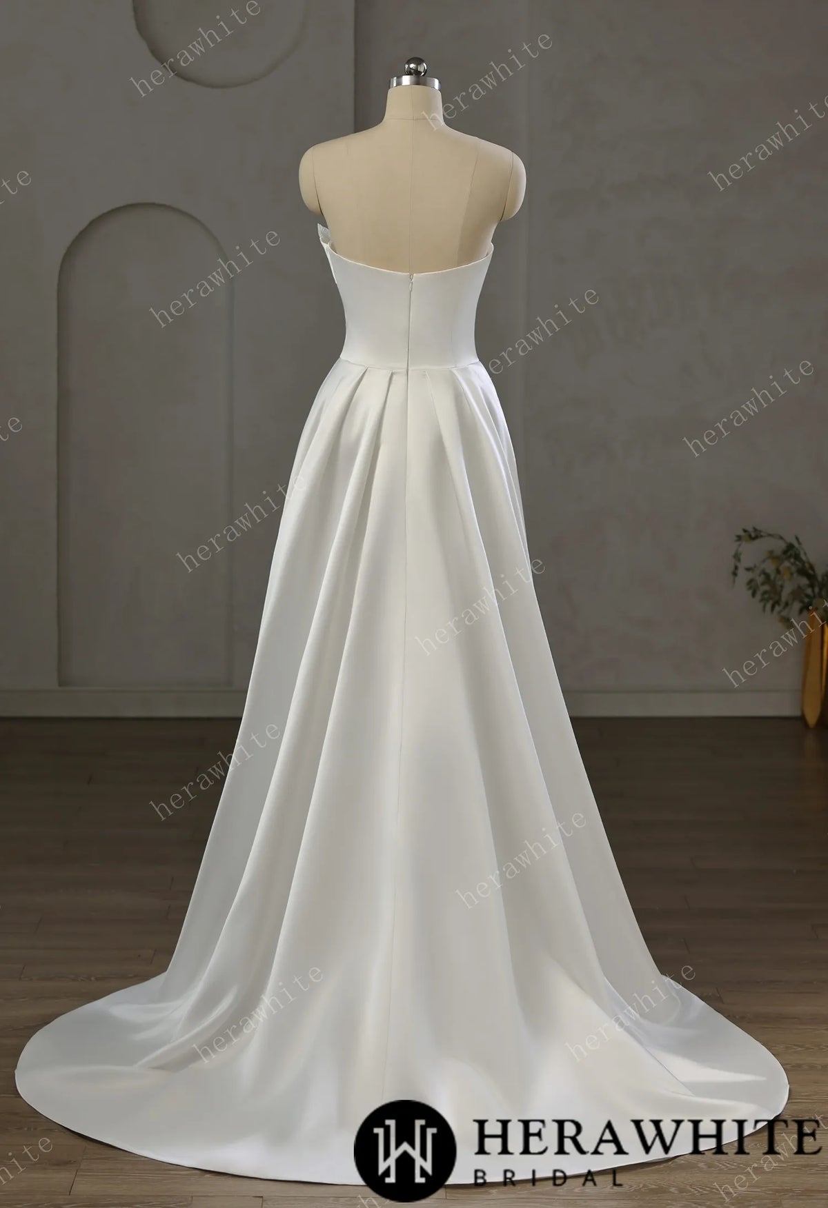 Strapless Draped Satin A-line Wedding Gown With Front Slit HW3744