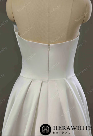 Strapless Draped Satin A-line Wedding Gown With Front Slit HW3744