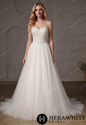 Pearl-Beaded Ball Gown With Sweetheart Neckline & Corset Lace-Up Back HW3747
