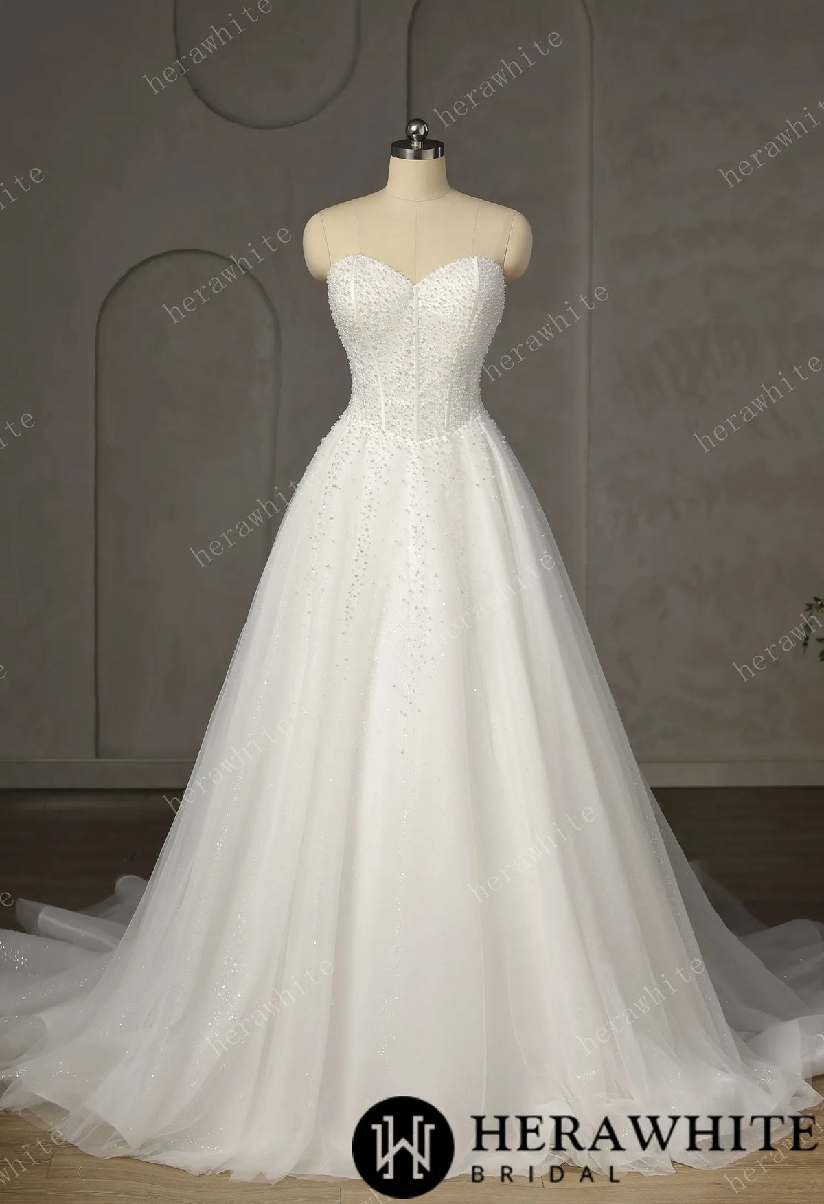 Pearl-Beaded Ball Gown With Sweetheart Neckline & Corset Lace-Up Back HW3747