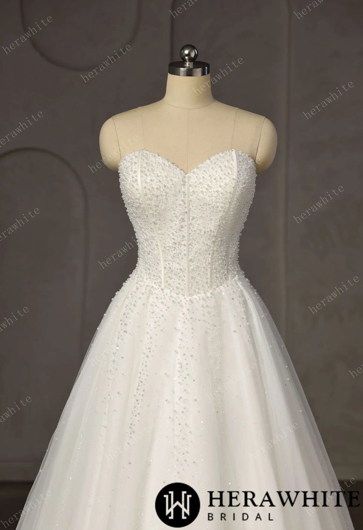 Pearl-Beaded Ball Gown With Sweetheart Neckline & Corset Lace-Up Back HW3747