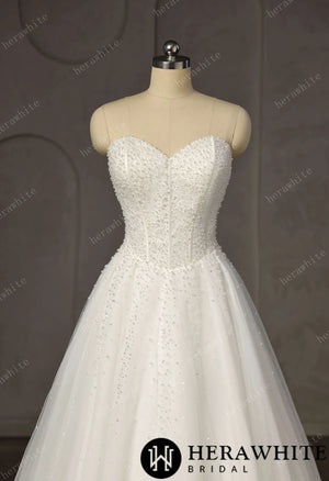 Pearl-Beaded Ball Gown With Sweetheart Neckline & Corset Lace-Up Back HW3747