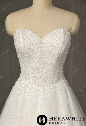 Pearl-Beaded Ball Gown With Sweetheart Neckline & Corset Lace-Up Back HW3747