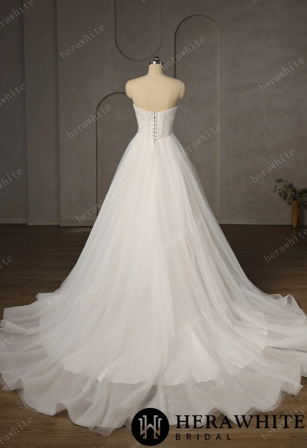 Pearl-Beaded Ball Gown With Sweetheart Neckline & Corset Lace-Up Back HW3747