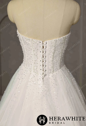 Pearl-Beaded Ball Gown With Sweetheart Neckline & Corset Lace-Up Back HW3747