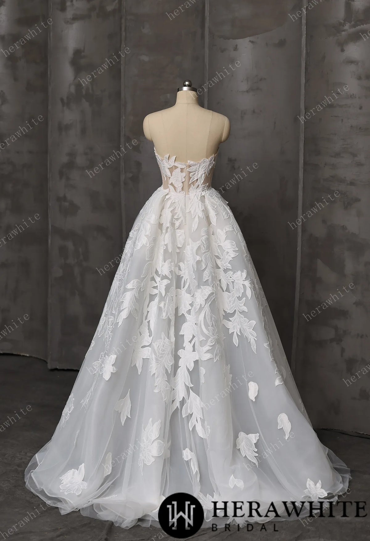 Floral Ball Gown With Illusion Sweetheart Bodice & Sculptural Flower Skirt HW3748