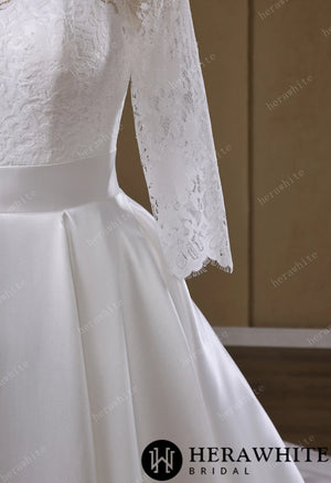 Lace & Satin Ball Gown With Illusion ¾-Length Sleeves HW3754