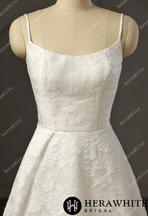 Exquisite Jacquard  Organza Spaghetti Strap A-Line Wedding Gown HW3759