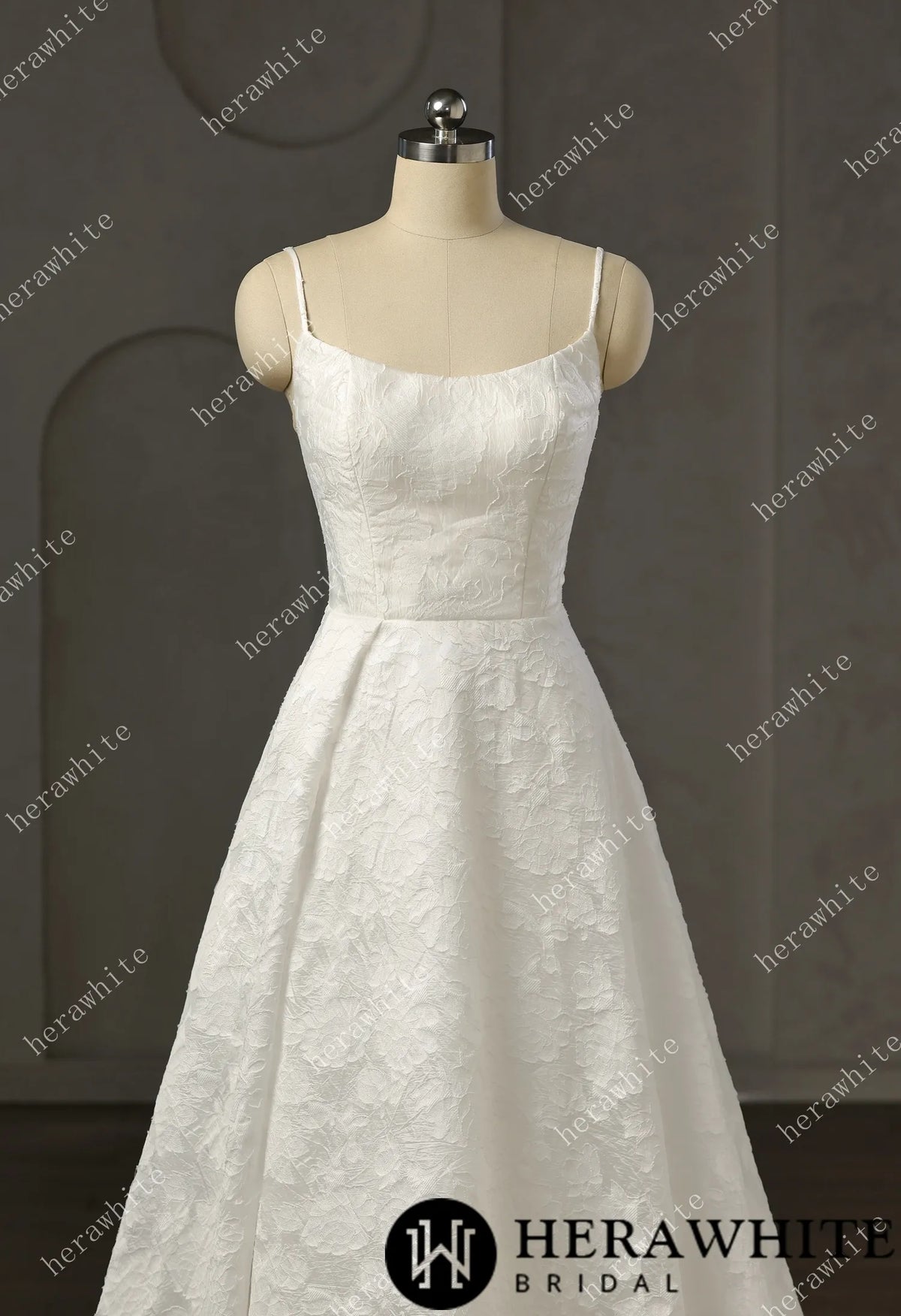 Exquisite Jacquard  Organza Spaghetti Strap A-Line Wedding Gown HW3759
