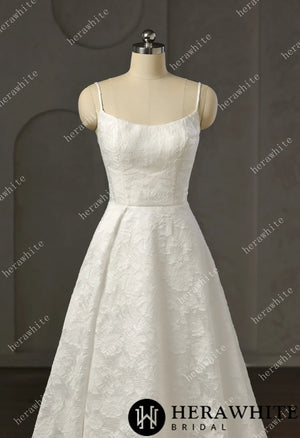 Exquisite Jacquard  Organza Spaghetti Strap A-Line Wedding Gown HW3759