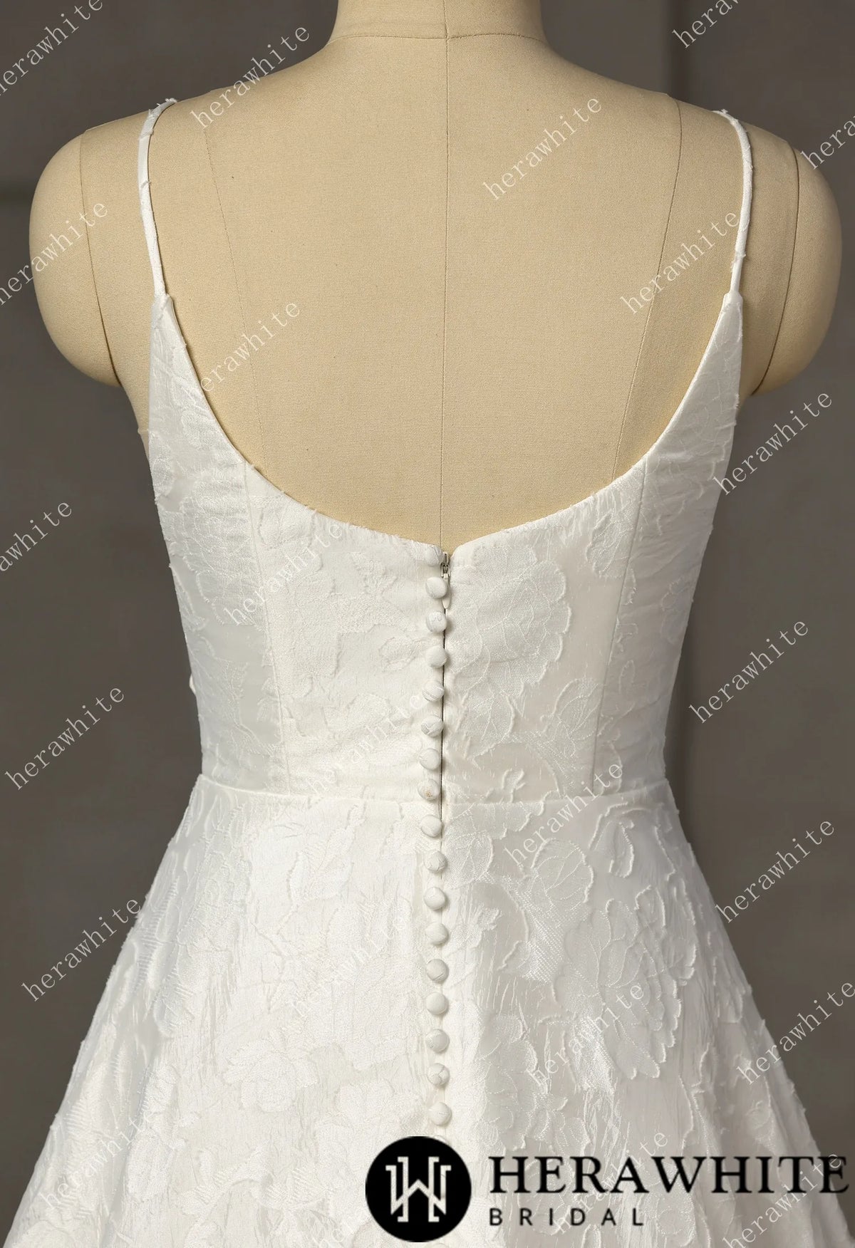 Exquisite Jacquard  Organza Spaghetti Strap A-Line Wedding Gown HW3759