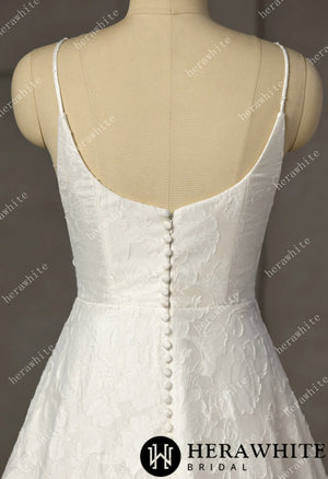 Exquisite Jacquard  Organza Spaghetti Strap A-Line Wedding Gown HW3759