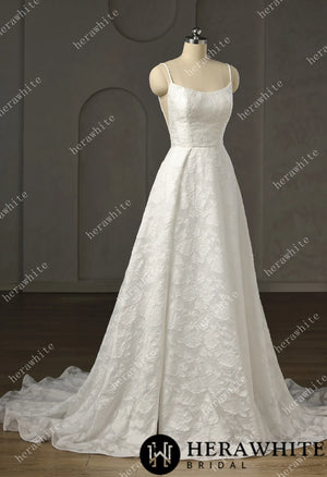 Exquisite Jacquard  Organza Spaghetti Strap A-Line Wedding Gown HW3759