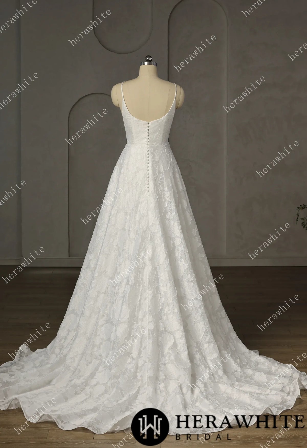 Exquisite Jacquard  Organza Spaghetti Strap A-Line Wedding Gown HW3759