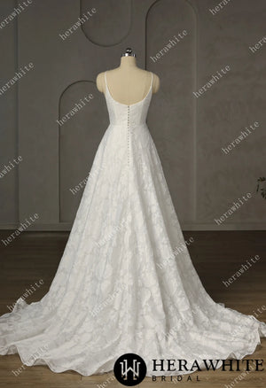Exquisite Jacquard  Organza Spaghetti Strap A-Line Wedding Gown HW3759