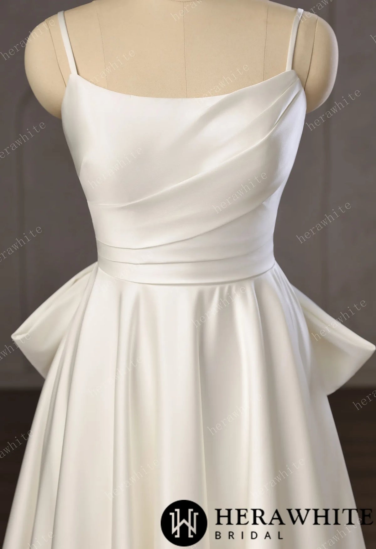 Minimalist Satin A-Line Wedding Gown With Oversized Back Bow & Spaghetti Straps HW3761