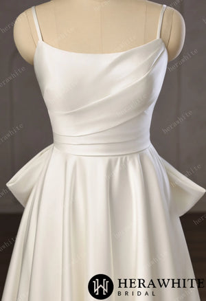 Minimalist Satin A-Line Wedding Gown With Oversized Back Bow & Spaghetti Straps HW3761