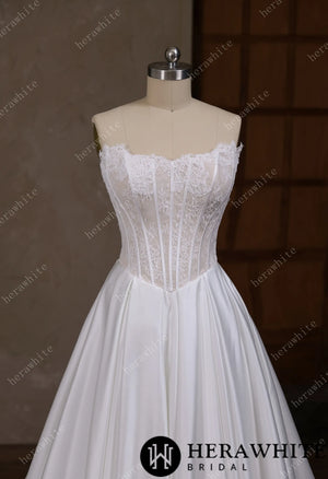 Irregular neckline with a Basque waistline wedding gown HW3796
