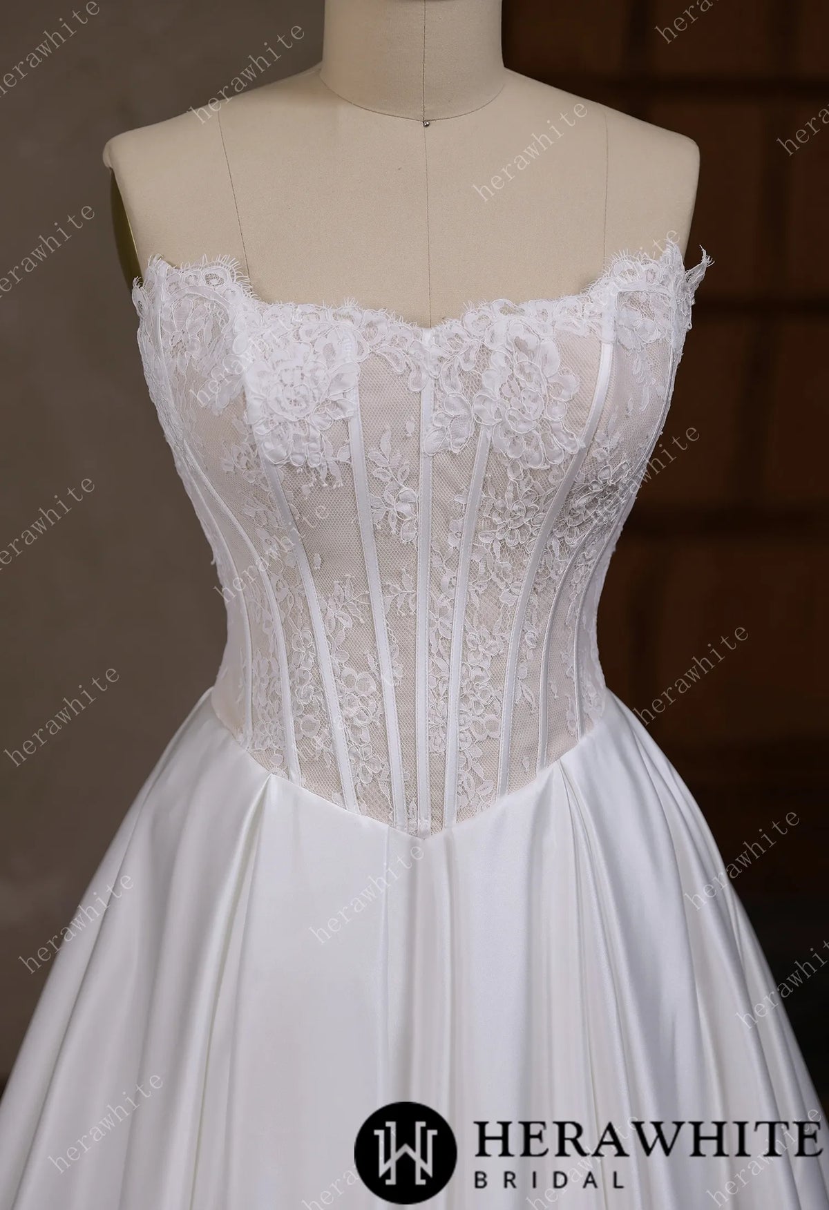 Irregular neckline with a Basque waistline wedding gown HW3796