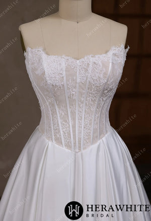 Irregular neckline with a Basque waistline wedding gown HW3796